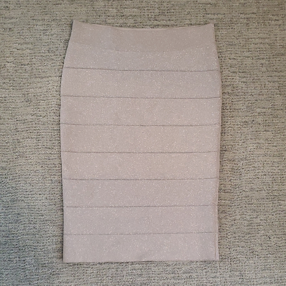 Pink Ribbed Knee-Length Pencil Skirt for Cocktail